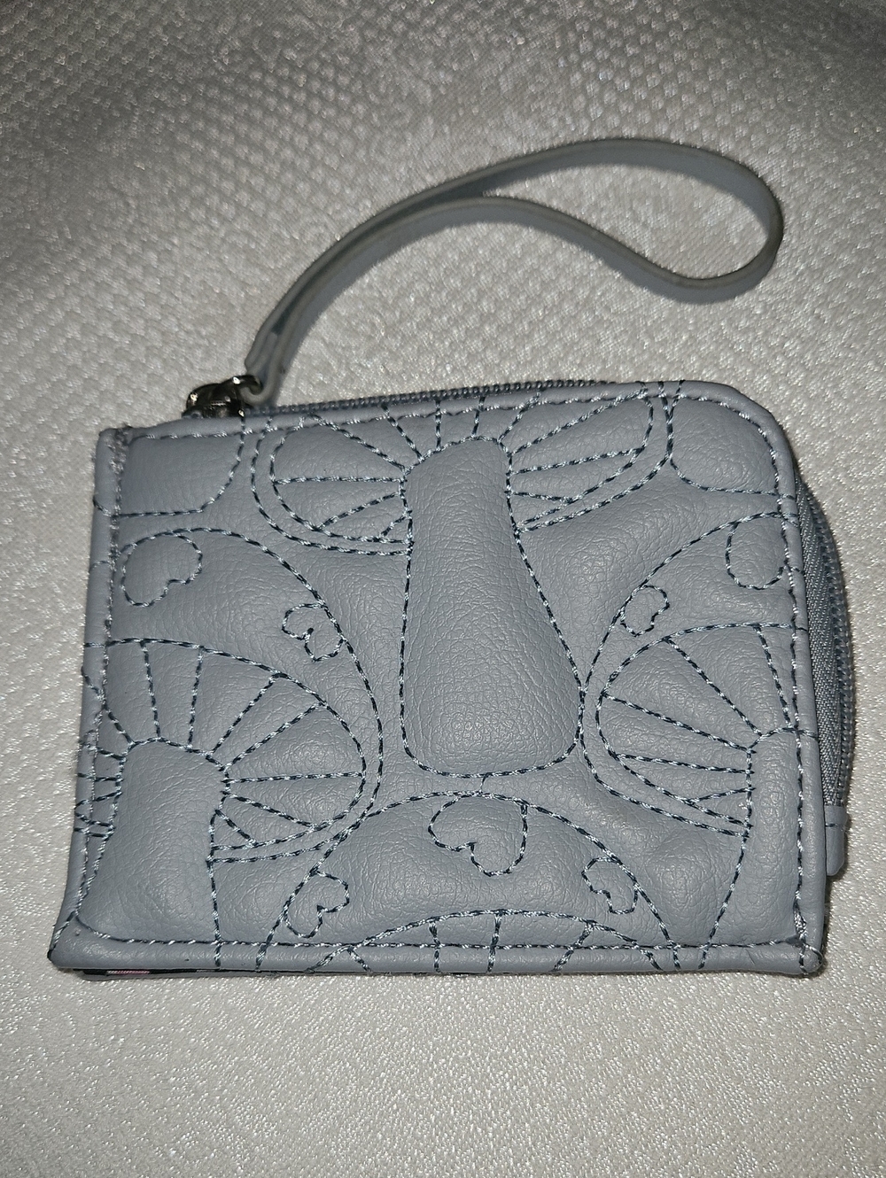 Betsey Johnson Light Blue Quilted Mushroom Wristlet Card Wallet